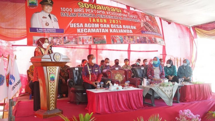 Hj. Winarni Nanang Ermanto Menghadiri 1000 hari Pertama Kelahiran desa Bulok dan Agom Kecamatan Kalianda