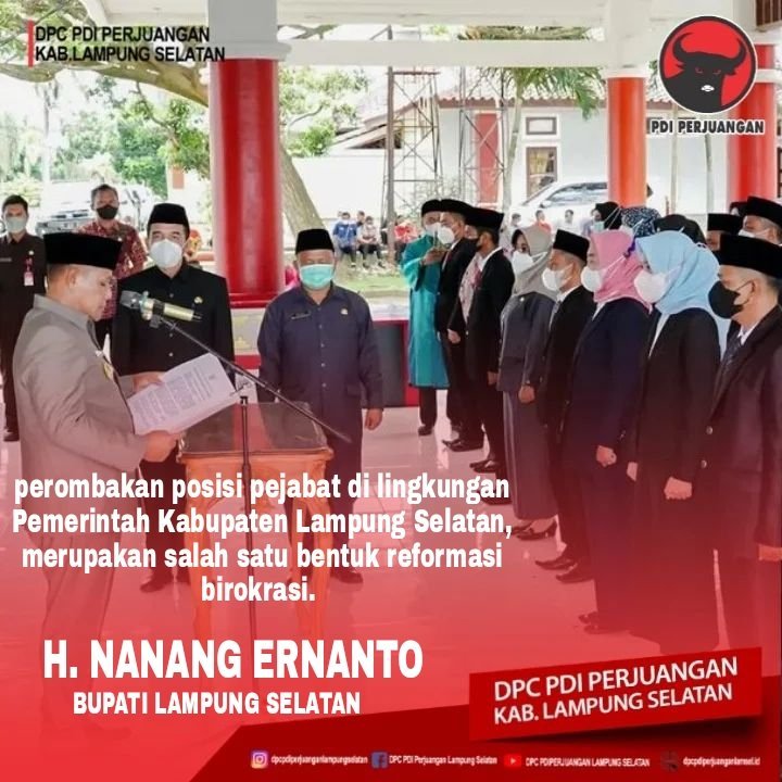 Bupati Lampung Selatan H. Nanang Ermanto Melantik dan Mengambil Sumpah Janji 47 Pejabat Administrator dan Pejabat Pengawas di Lingkungan Pemerintah Daerah